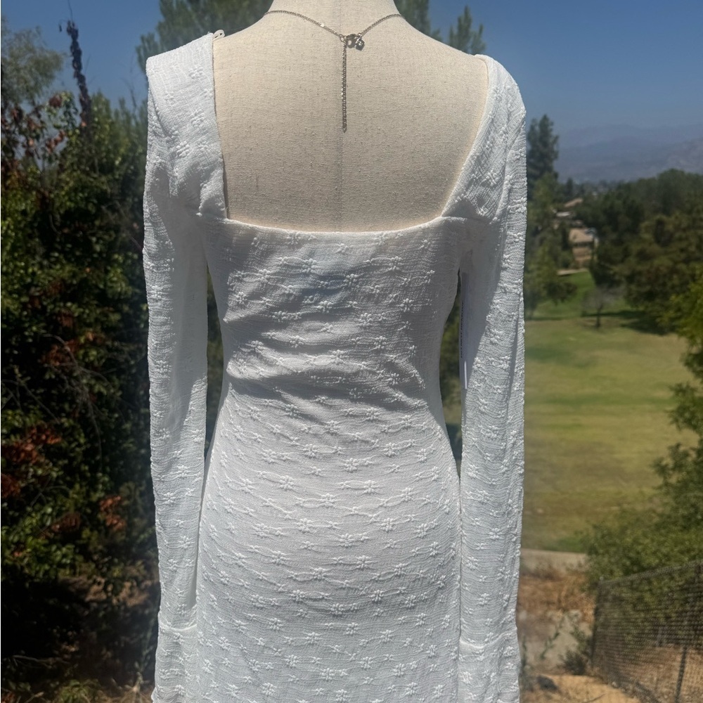 NWOT Princess Polly Lanchester Textured Whitr Long Sleeve Dress - Picture 5 of 9